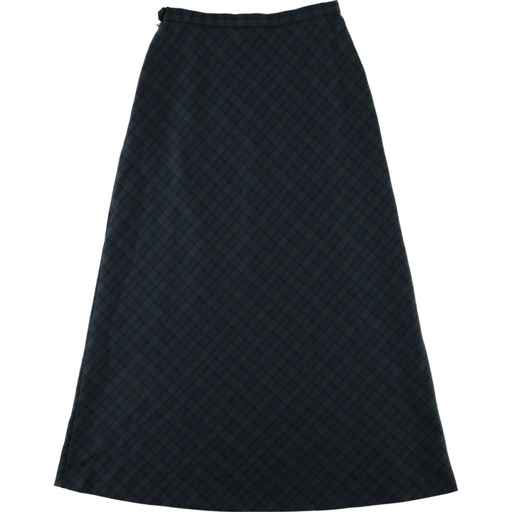 TWEEDS Blackwatch Check Wool Long A-Line Skirt, Women's Size M polyester navy blue type Vintage Second Hand