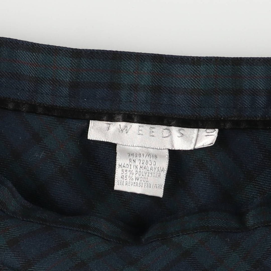 TWEEDS Blackwatch Check Wool Long A-Line Skirt, Women's Size M polyester navy blue type Vintage Second Hand