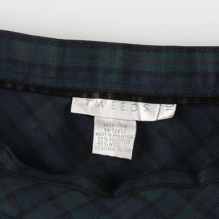 TWEEDS Blackwatch Check Wool Long A-Line Skirt, Women's Size M polyester navy blue type Vintage Second Hand