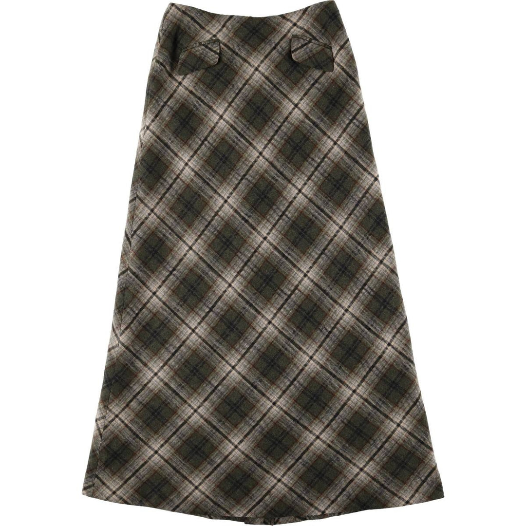 Banana Republic Check Pattern Wool Long A-Line Skirt, Women's Size M wool Khaki type Vintage Second Hand