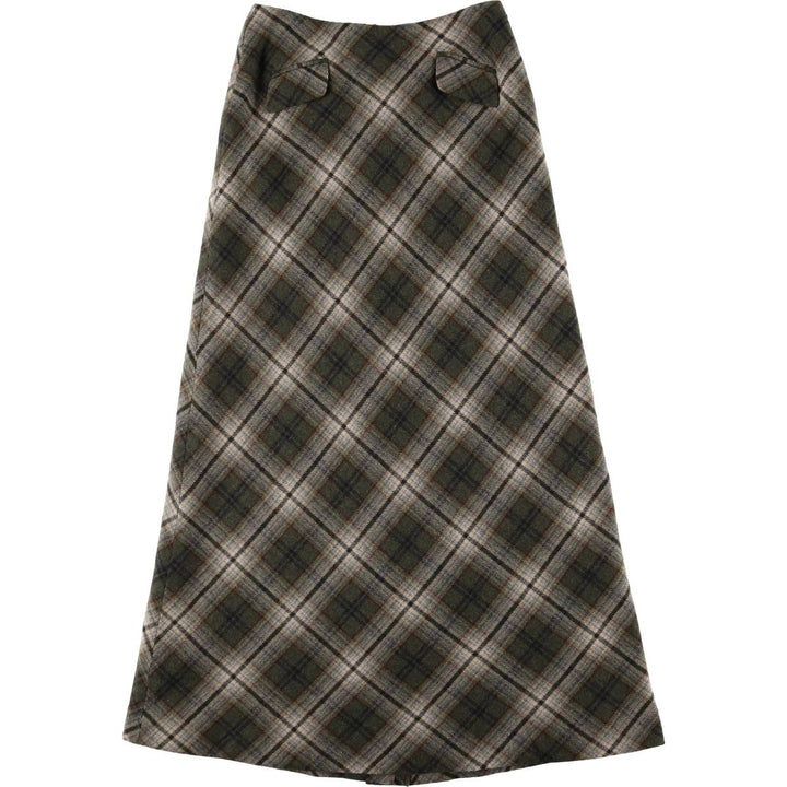 Banana Republic Check Pattern Wool Long A-Line Skirt, Women's Size M wool Khaki type Vintage Second Hand