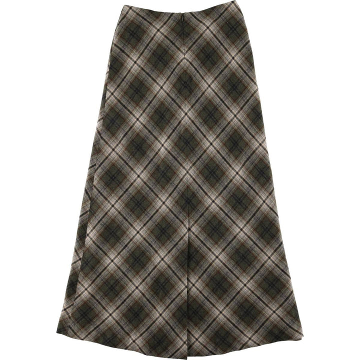 Banana Republic Check Pattern Wool Long A-Line Skirt, Women's Size M wool Khaki type Vintage Second Hand