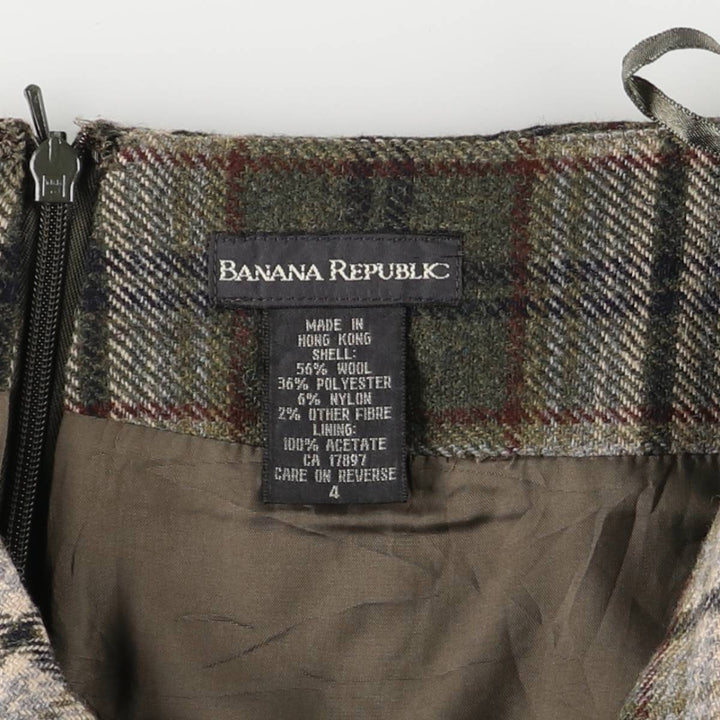 Banana Republic Check Pattern Wool Long A-Line Skirt, Women's Size M wool Khaki type Vintage Second Hand