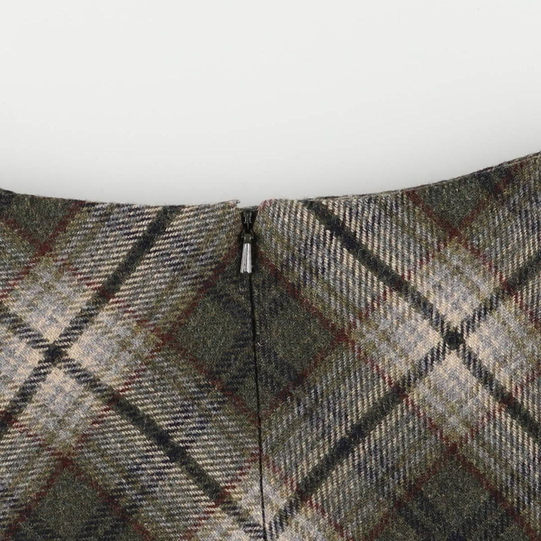 Banana Republic Check Pattern Wool Long A-Line Skirt, Women's Size M wool Khaki type Vintage Second Hand