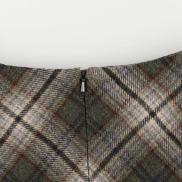Banana Republic Check Pattern Wool Long A-Line Skirt, Women's Size M wool Khaki type Vintage Second Hand