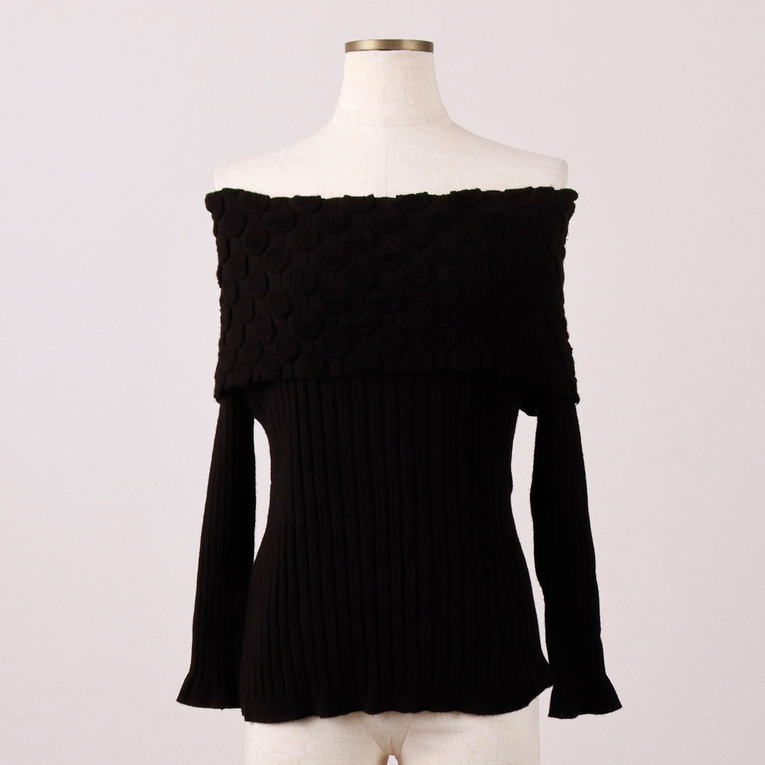 United States Sweaters Off-the-Shoulder Ribbed Knit Sweater, Women's Size L Rayon black type Vintage Second Hand