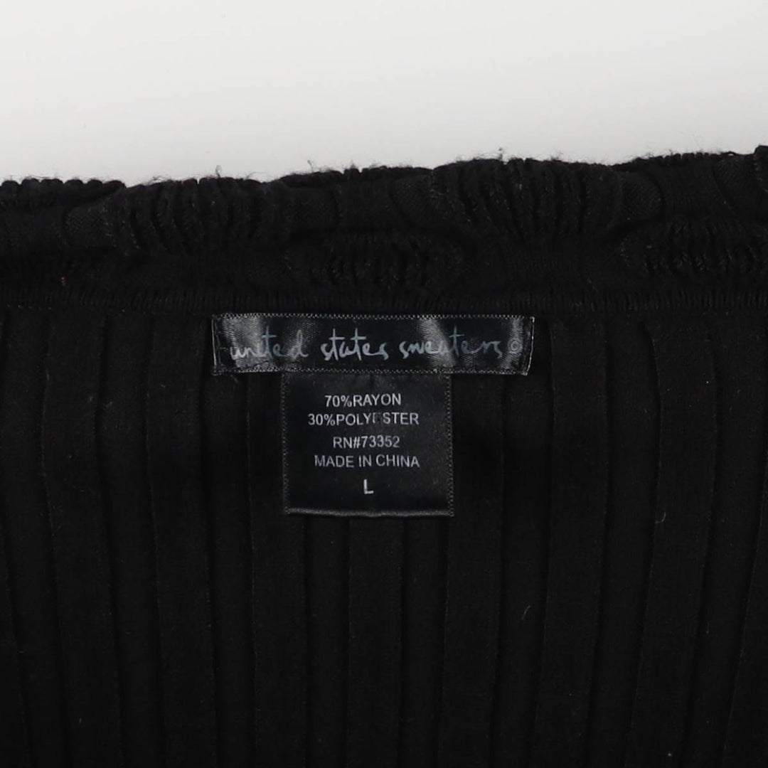 United States Sweaters Off-the-Shoulder Ribbed Knit Sweater, Women's Size L Rayon black type Vintage Second Hand