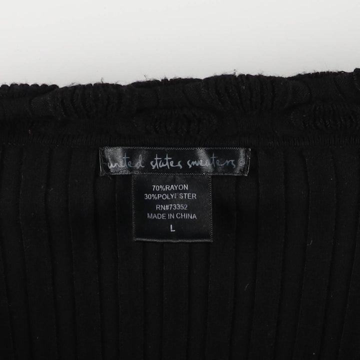 United States Sweaters Off-the-Shoulder Ribbed Knit Sweater, Women's Size L Rayon black type Vintage Second Hand