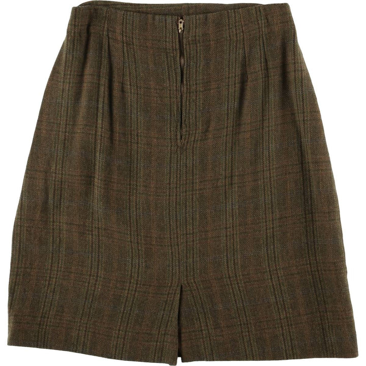 Check Pattern Half-Length Tight Skirt, Women's Size M, Vintage unclear brown type Vintage Second Hand