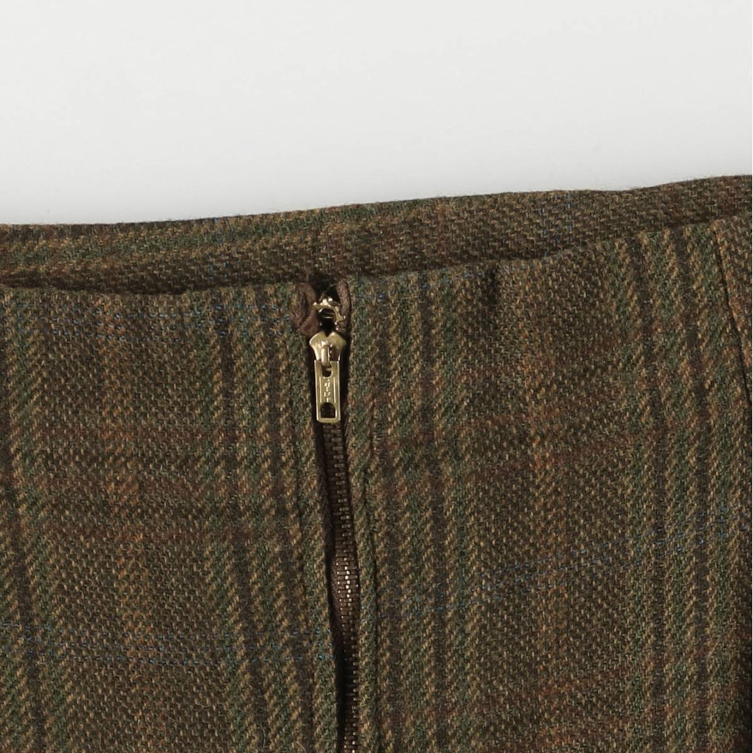 Check Pattern Half-Length Tight Skirt, Women's Size M, Vintage unclear brown type Vintage Second Hand