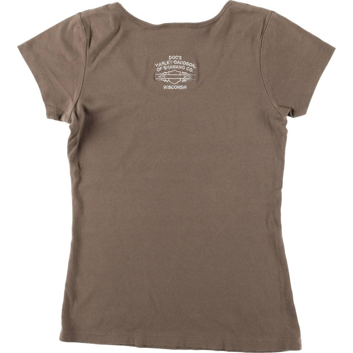 00'S Harley-Davidson Motorcycle Bike T-shirt Women's L size cotton brown type Vintage Second Hand