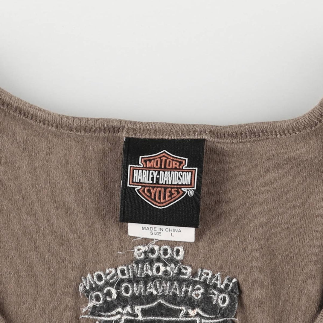00'S Harley-Davidson Motorcycle Bike T-shirt Women's L size cotton brown type Vintage Second Hand