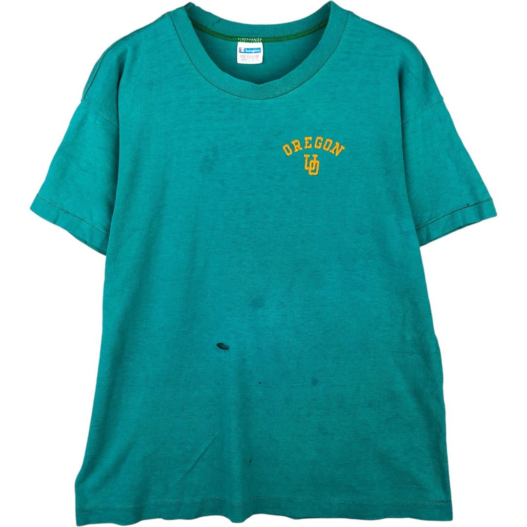 Vintage 1970'S Champion Bartag College T-shirt, Made in USA, Women's Size Medium cotton turquoise blue Vintage Second Hand