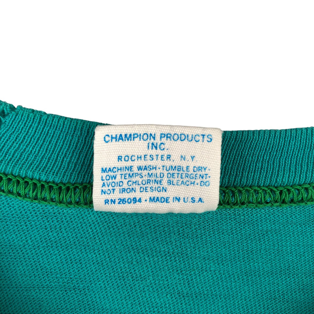 Vintage 1970'S Champion Bartag College T-shirt, Made in USA, Women's Size Medium cotton turquoise blue Vintage Second Hand