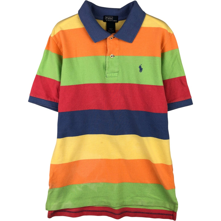 Ralph Lauren POLO by Ralph Lauren short-sleeved striped polo shirt, women's size L cotton blue type Vintage Second Hand