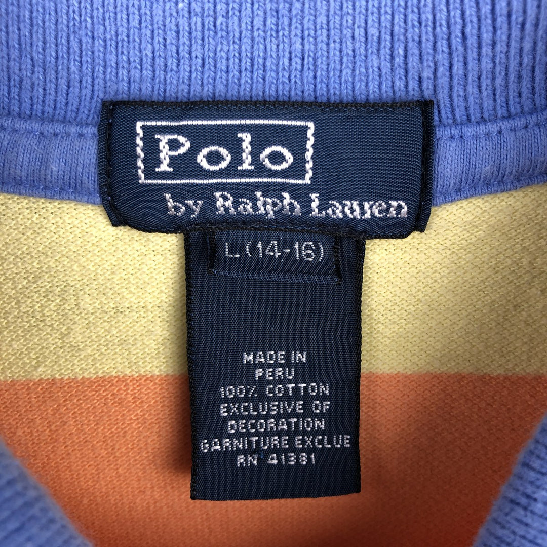 Ralph Lauren POLO by Ralph Lauren short-sleeved striped polo shirt, women's size L cotton blue type Vintage Second Hand