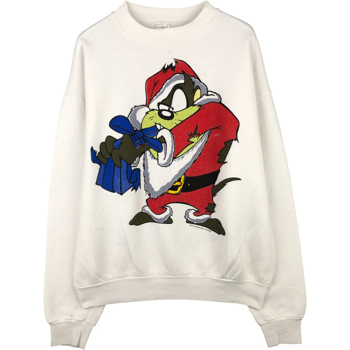 90'S Fruit of the Loom Tasmanian Devil character sweatshirt, women's size L cotton white type Vintage Second Hand