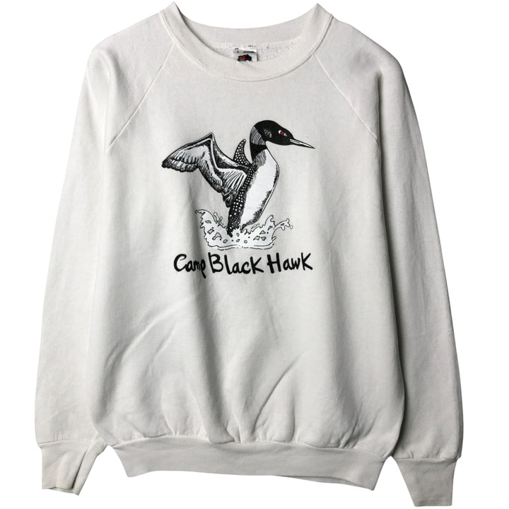 90'S Fruit of the Loom bird and animal print sweatshirt, made in the USA, men's size L, vintage cotton white type Vintage Second Hand
