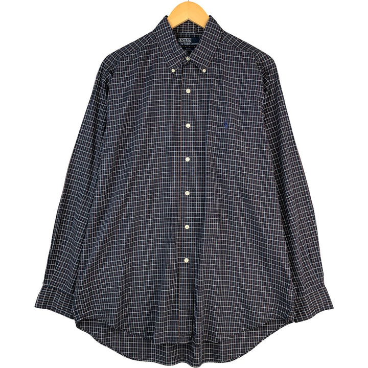 Ralph Lauren BLAKE long sleeve button down check shirt, men's size L cotton navy blue type Vintage Second Hand