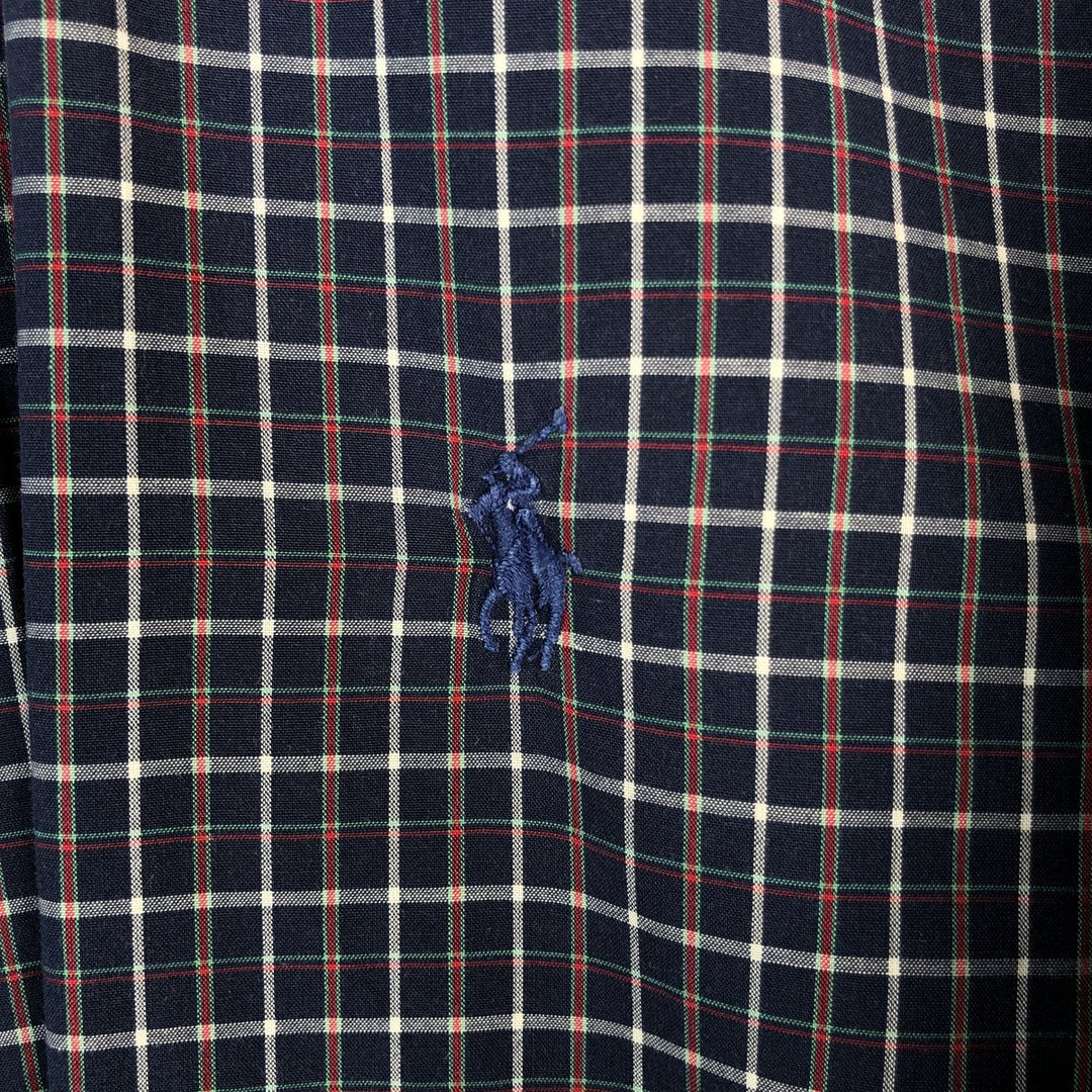 Ralph Lauren BLAKE long sleeve button down check shirt, men's size L cotton navy blue type Vintage Second Hand