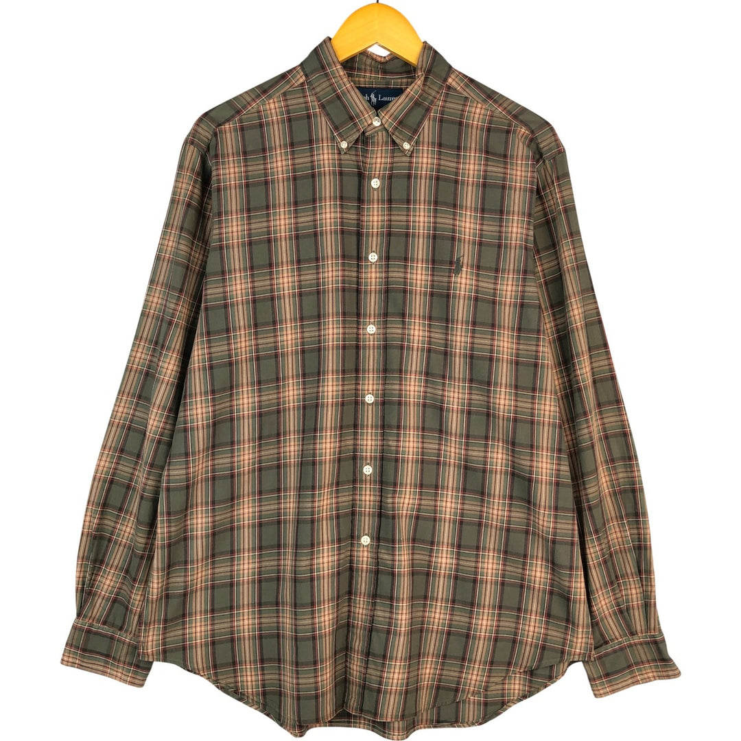 Ralph Lauren Classic Fit Long Sleeve Button Down Check Shirt Men's Size L cotton beige type brown Vintage Second Hand