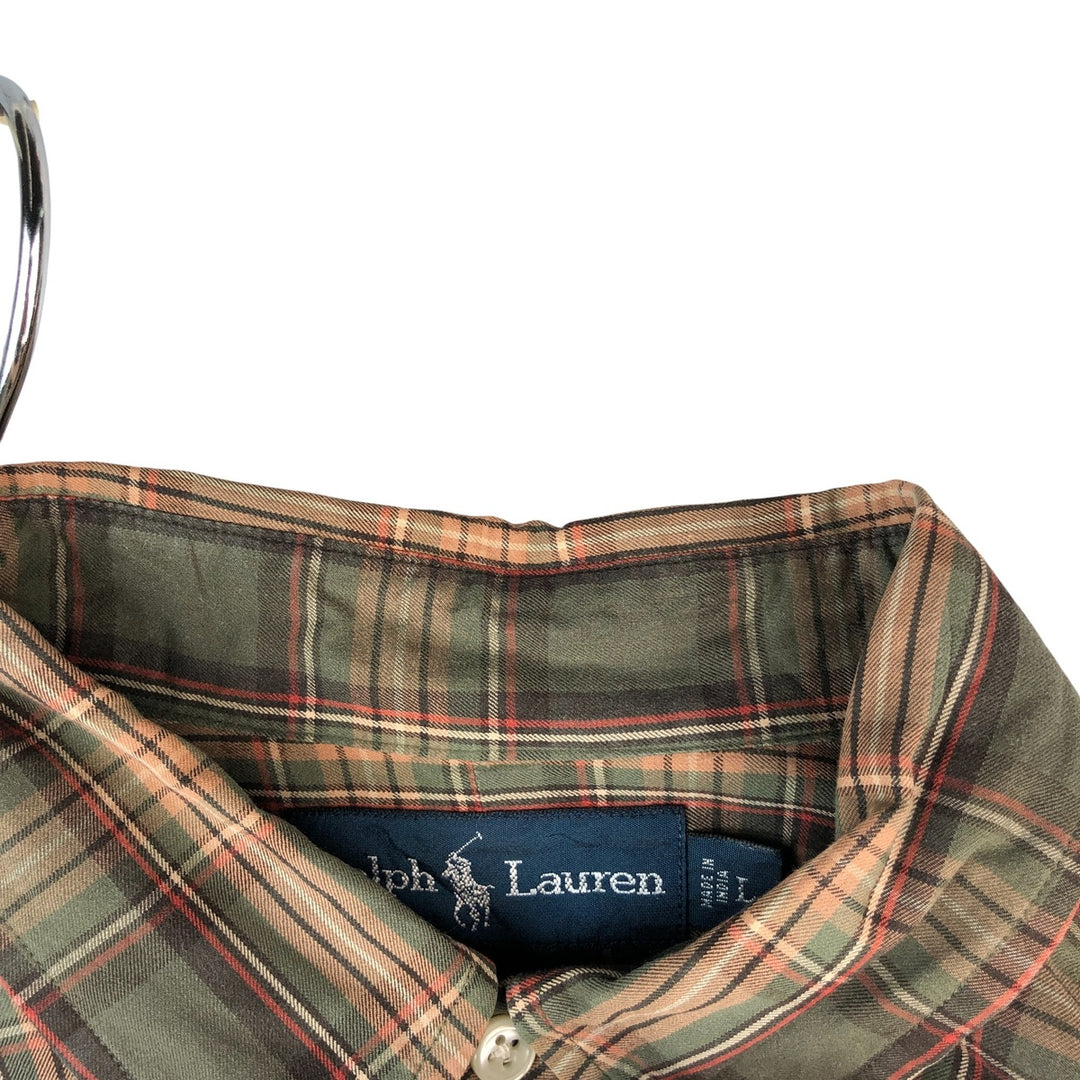Ralph Lauren Classic Fit Long Sleeve Button Down Check Shirt Men's Size L cotton beige type brown Vintage Second Hand