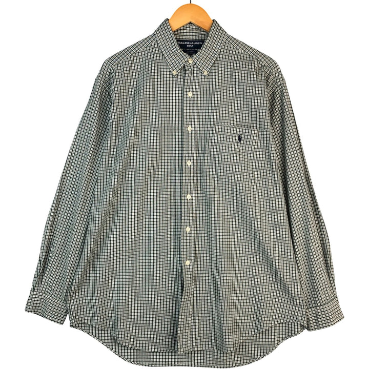 Ralph Lauren Golf Tilden long-sleeved button-down check shirt, men's size L cotton Green type dark green Vintage Second Hand