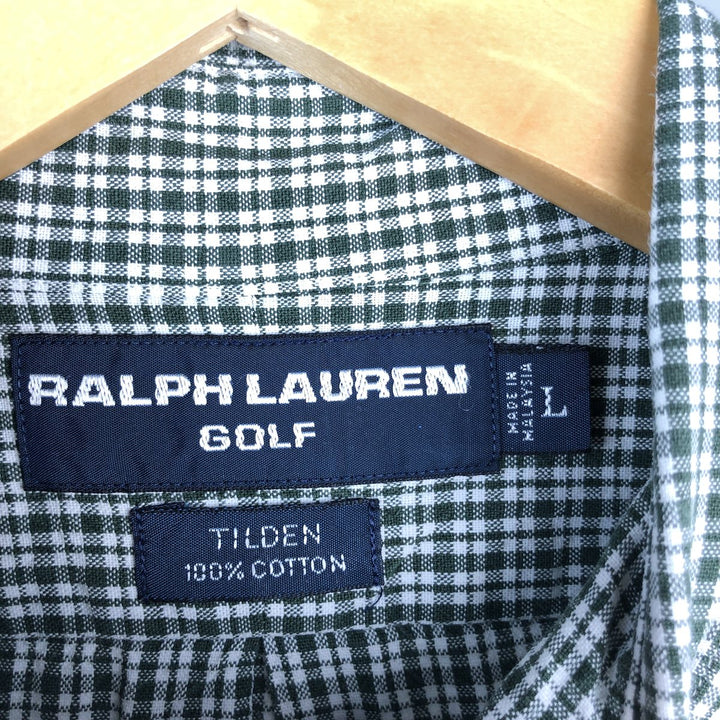 Ralph Lauren Golf Tilden long-sleeved button-down check shirt, men's size L cotton Green type dark green Vintage Second Hand