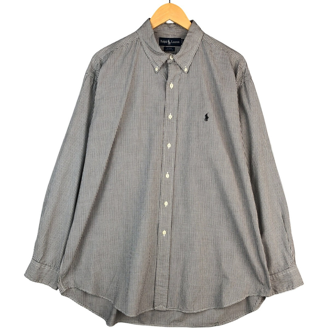 Ralph Lauren BLAIRE long sleeve button down check shirt, men's XL size cotton black type Vintage Second Hand