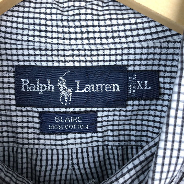 Ralph Lauren BLAIRE long sleeve button down check shirt, men's XL size cotton black type Vintage Second Hand