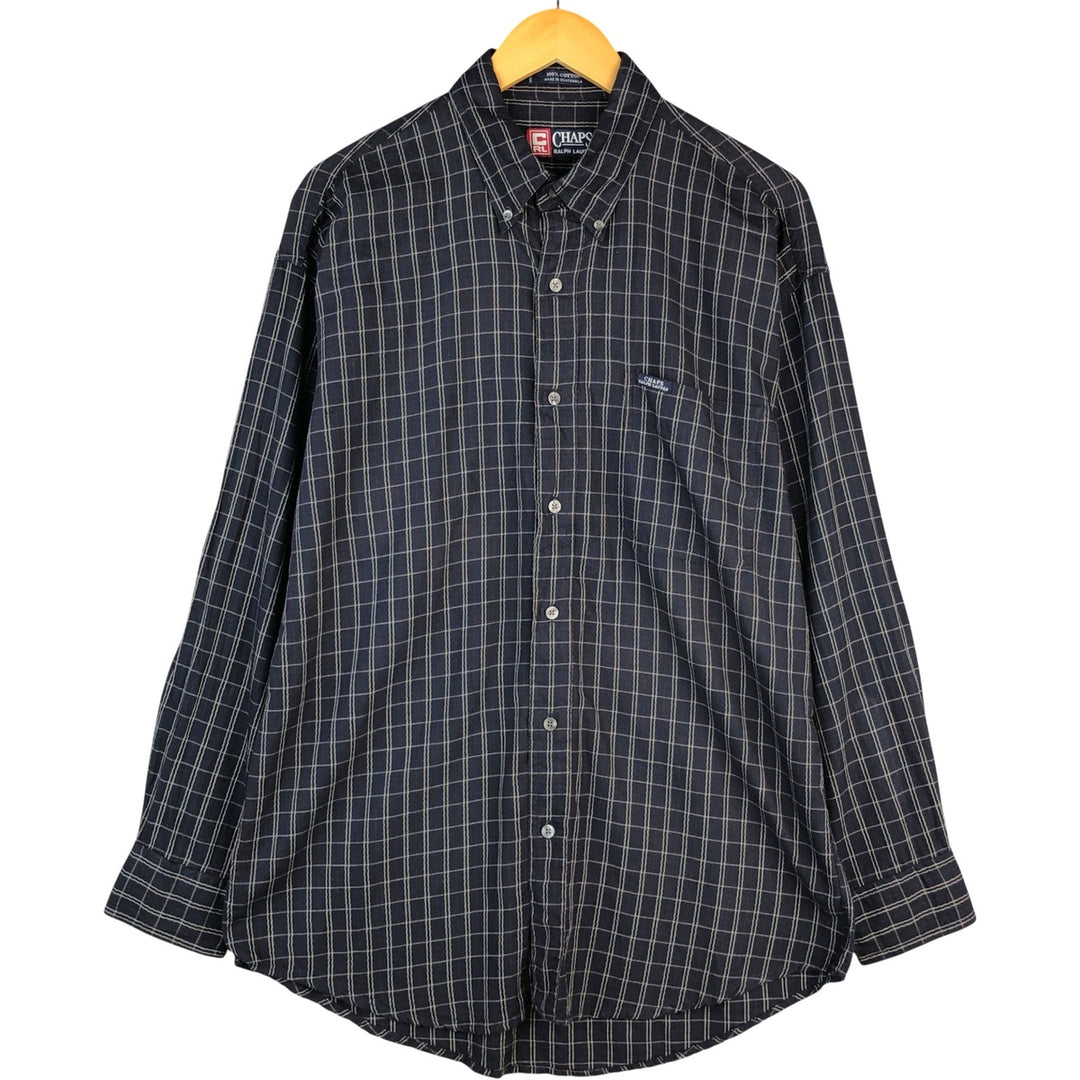 Ralph Lauren CHAPS Long Sleeve Button-Down Check Shirt, Men's Size L cotton navy blue type Vintage Second Hand