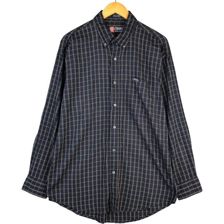 Ralph Lauren CHAPS Long Sleeve Button-Down Check Shirt, Men's Size L cotton navy blue type Vintage Second Hand