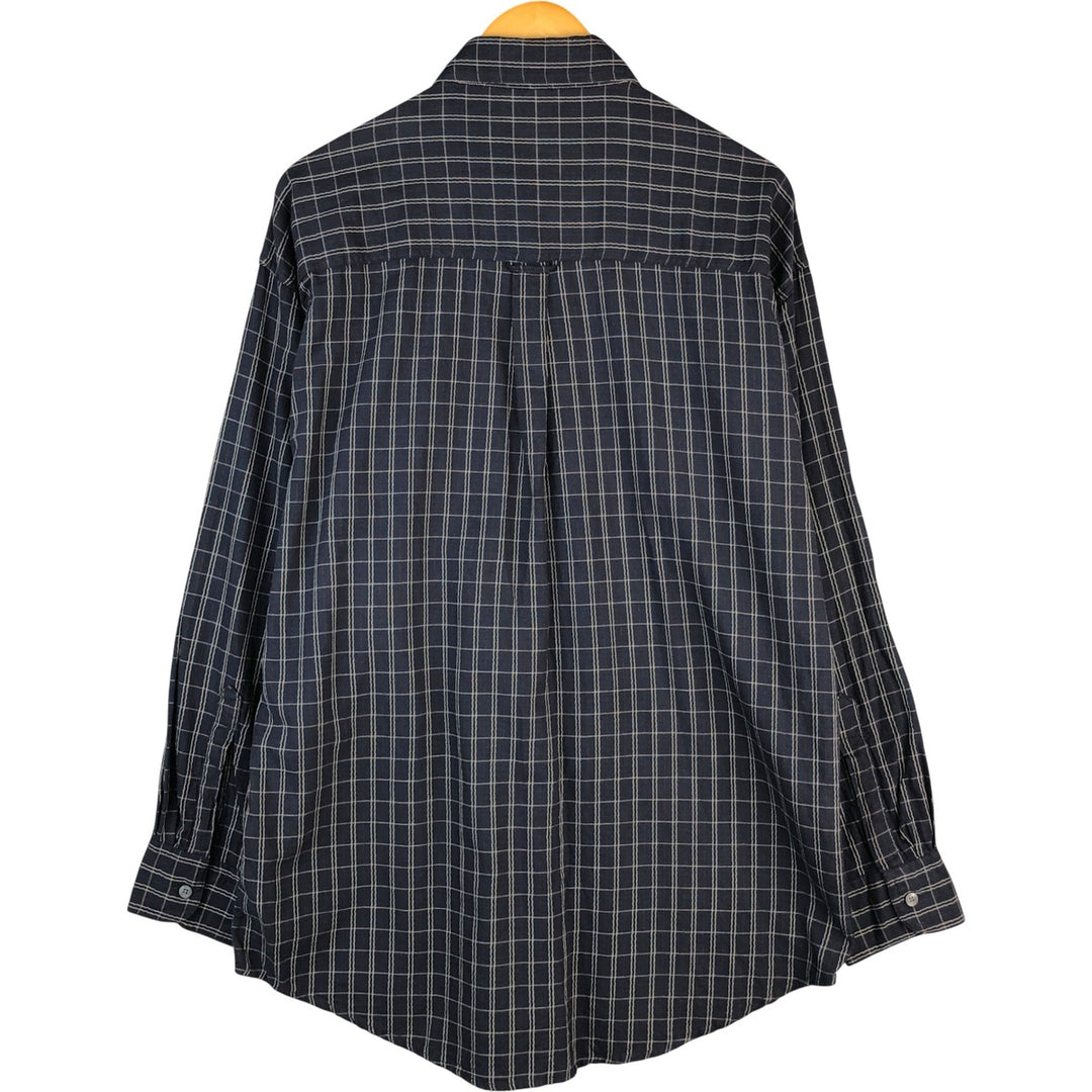 Ralph Lauren CHAPS Long Sleeve Button-Down Check Shirt, Men's Size L cotton navy blue type Vintage Second Hand