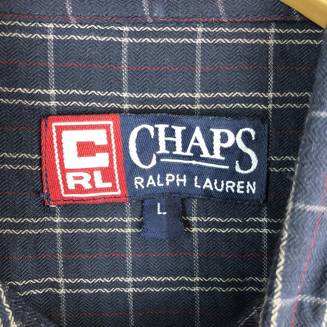 Ralph Lauren CHAPS Long Sleeve Button-Down Check Shirt, Men's Size L cotton navy blue type Vintage Second Hand