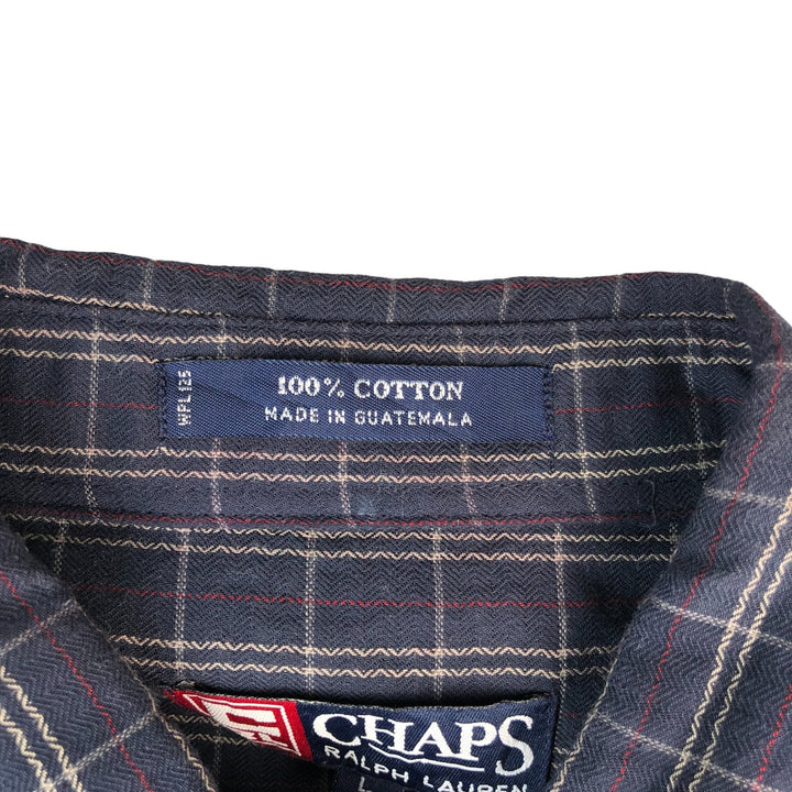 Ralph Lauren CHAPS Long Sleeve Button-Down Check Shirt, Men's Size L cotton navy blue type Vintage Second Hand