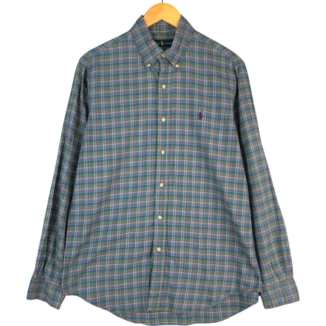 Ralph Lauren long sleeve button down check shirt, men's size M cotton green type Vintage Second Hand