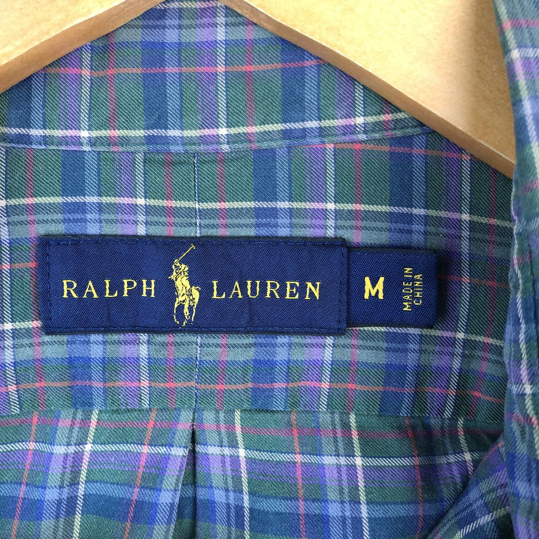 Ralph Lauren long sleeve button down check shirt, men's size M cotton green type Vintage Second Hand