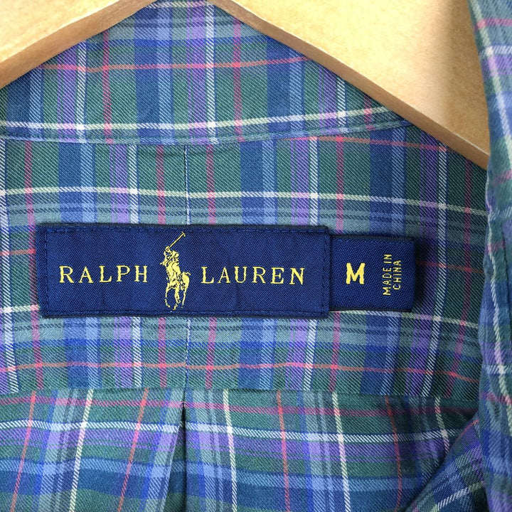 Ralph Lauren long sleeve button down check shirt, men's size M cotton green type Vintage Second Hand