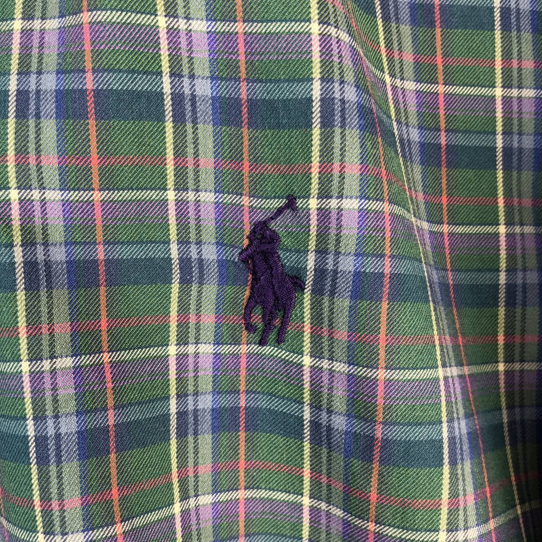 Ralph Lauren long sleeve button down check shirt, men's size M cotton green type Vintage Second Hand