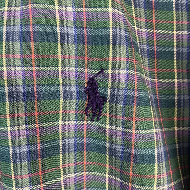 Ralph Lauren long sleeve button down check shirt, men's size M cotton green type Vintage Second Hand