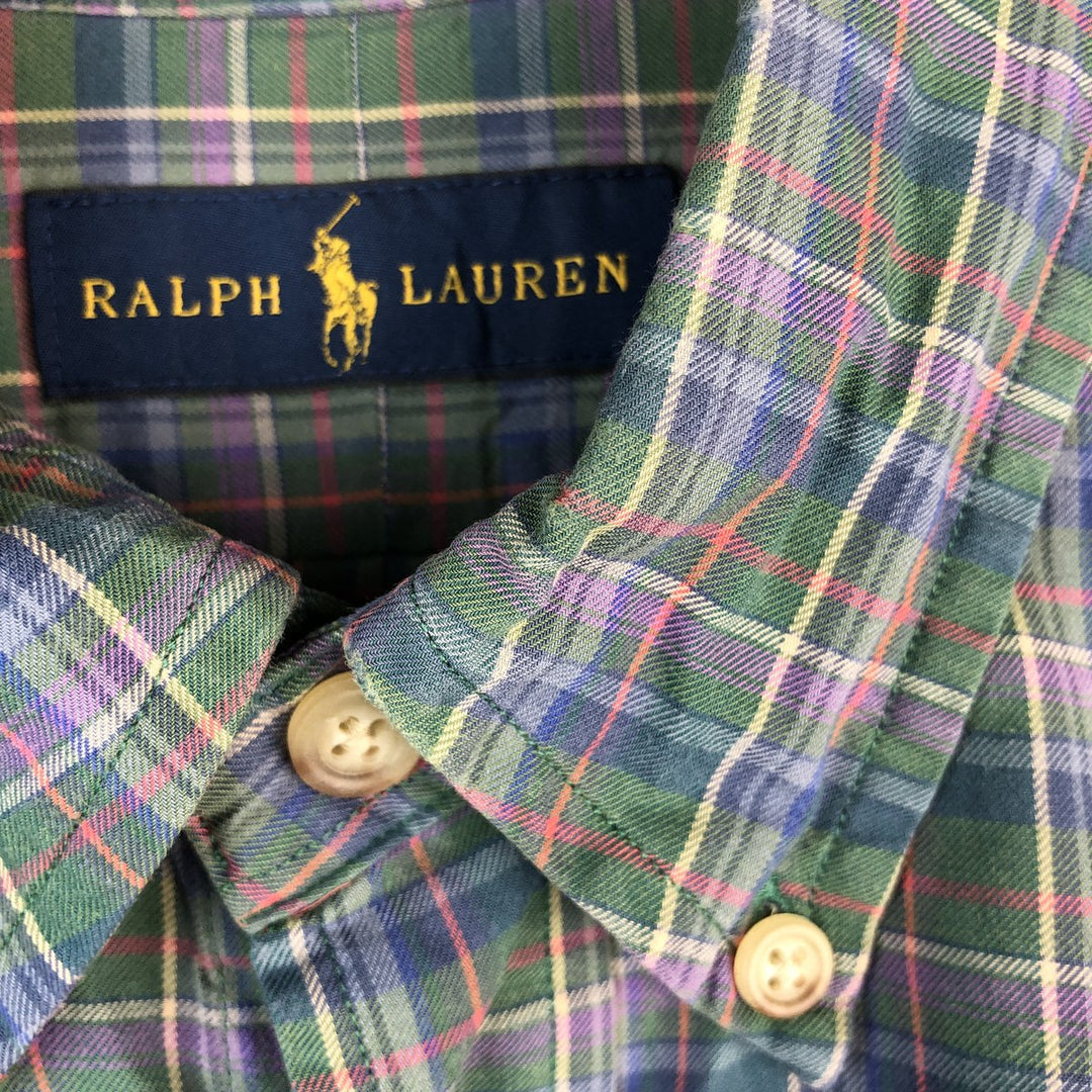 Ralph Lauren long sleeve button down check shirt, men's size M cotton green type Vintage Second Hand