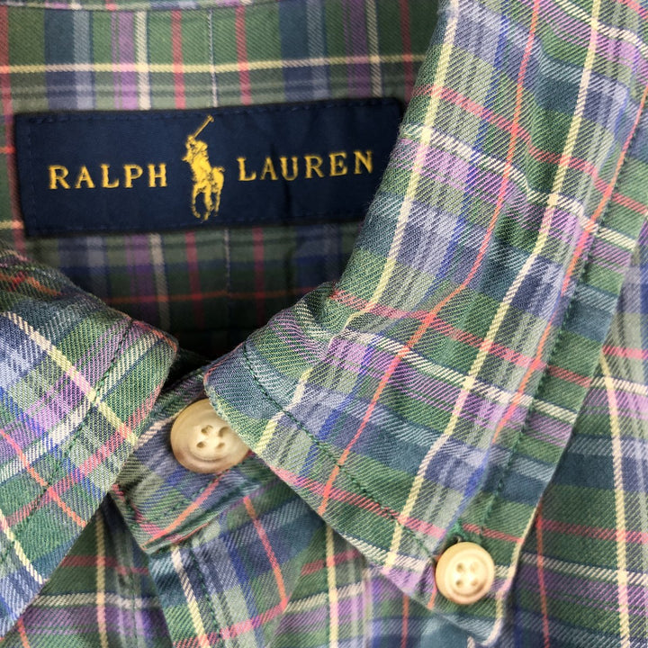 Ralph Lauren long sleeve button down check shirt, men's size M cotton green type Vintage Second Hand