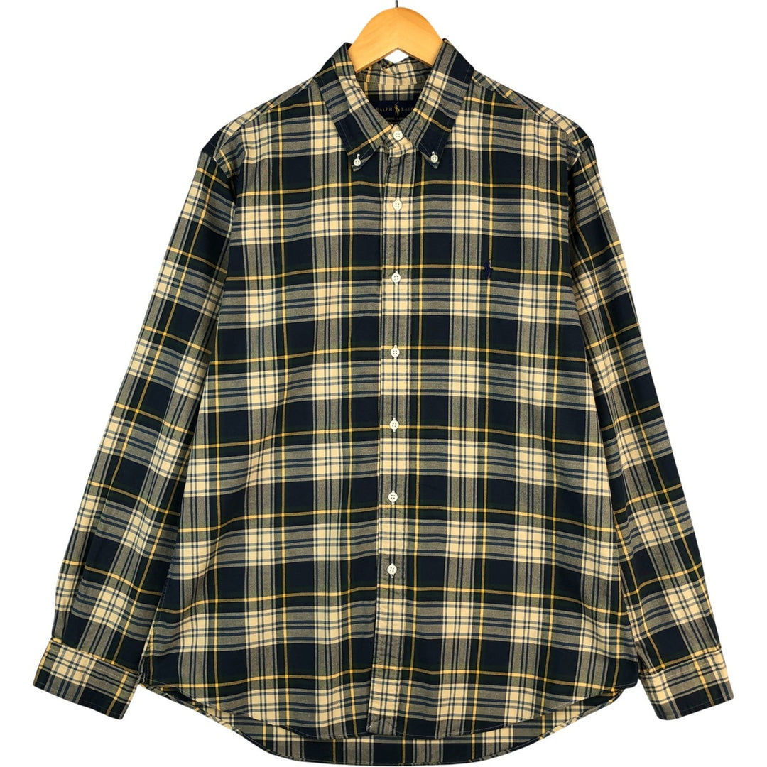 Ralph Lauren CUSTOM FIT long sleeve button down check shirt, men's size L cotton Beige type Vintage Second Hand