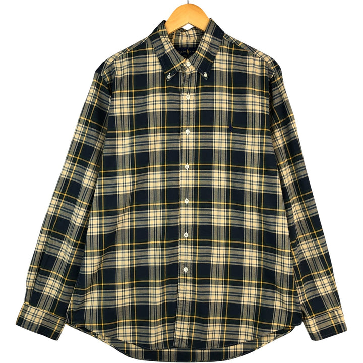 Ralph Lauren CUSTOM FIT long sleeve button down check shirt, men's size L cotton Beige type Vintage Second Hand