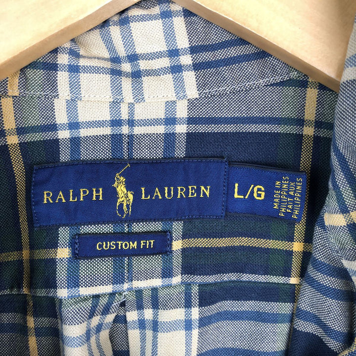 Ralph Lauren CUSTOM FIT long sleeve button down check shirt, men's size L cotton Beige type Vintage Second Hand