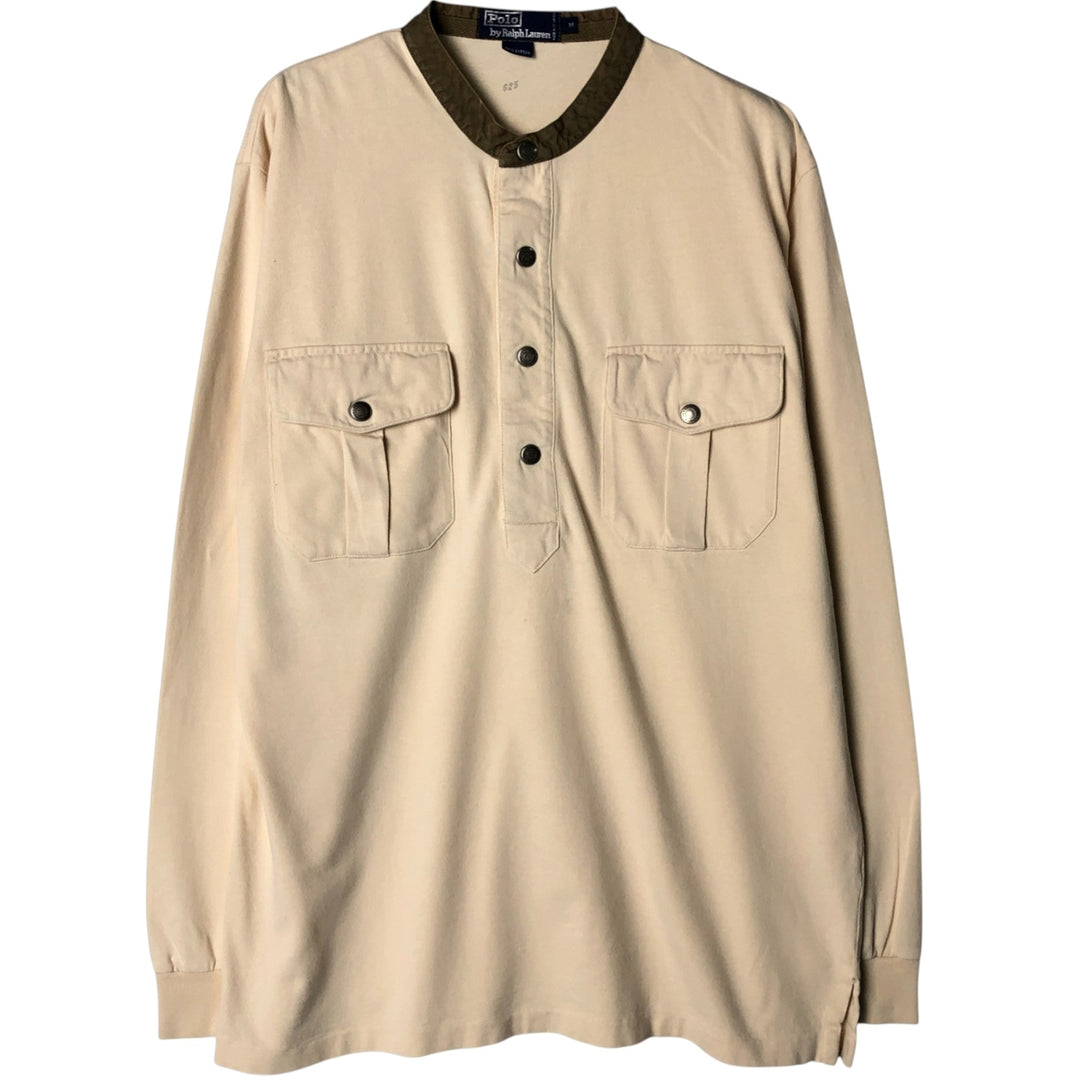 Vintage 90'S Ralph Lauren POLO by Ralph Lauren Henley-neck long-sleeved T-shirt, size M, men's. cotton Beige type Vintage Second Hand