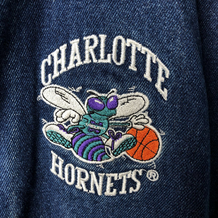 90'S Starter NBA Charlotte Hornets Denim Varsity Jacket, Men's Size Small cotton blue type Vintage Second Hand