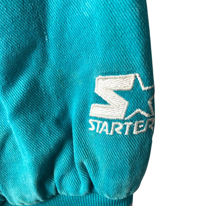 90'S Starter NBA Charlotte Hornets Denim Varsity Jacket, Men's Size Small cotton blue type Vintage Second Hand