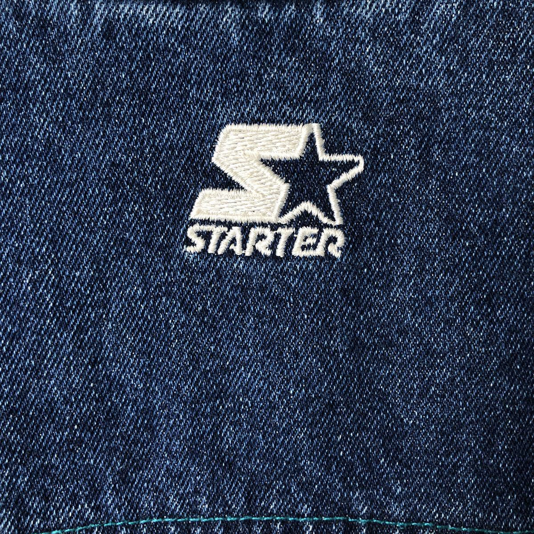 90'S Starter NBA Charlotte Hornets Denim Varsity Jacket, Men's Size Small cotton blue type Vintage Second Hand