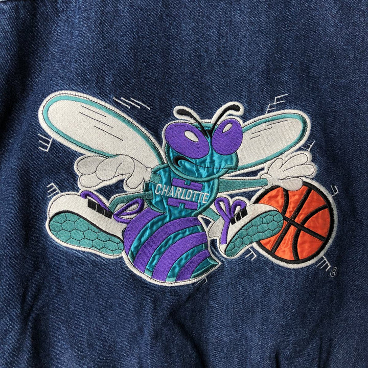 90'S Starter NBA Charlotte Hornets Denim Varsity Jacket, Men's Size Small cotton blue type Vintage Second Hand